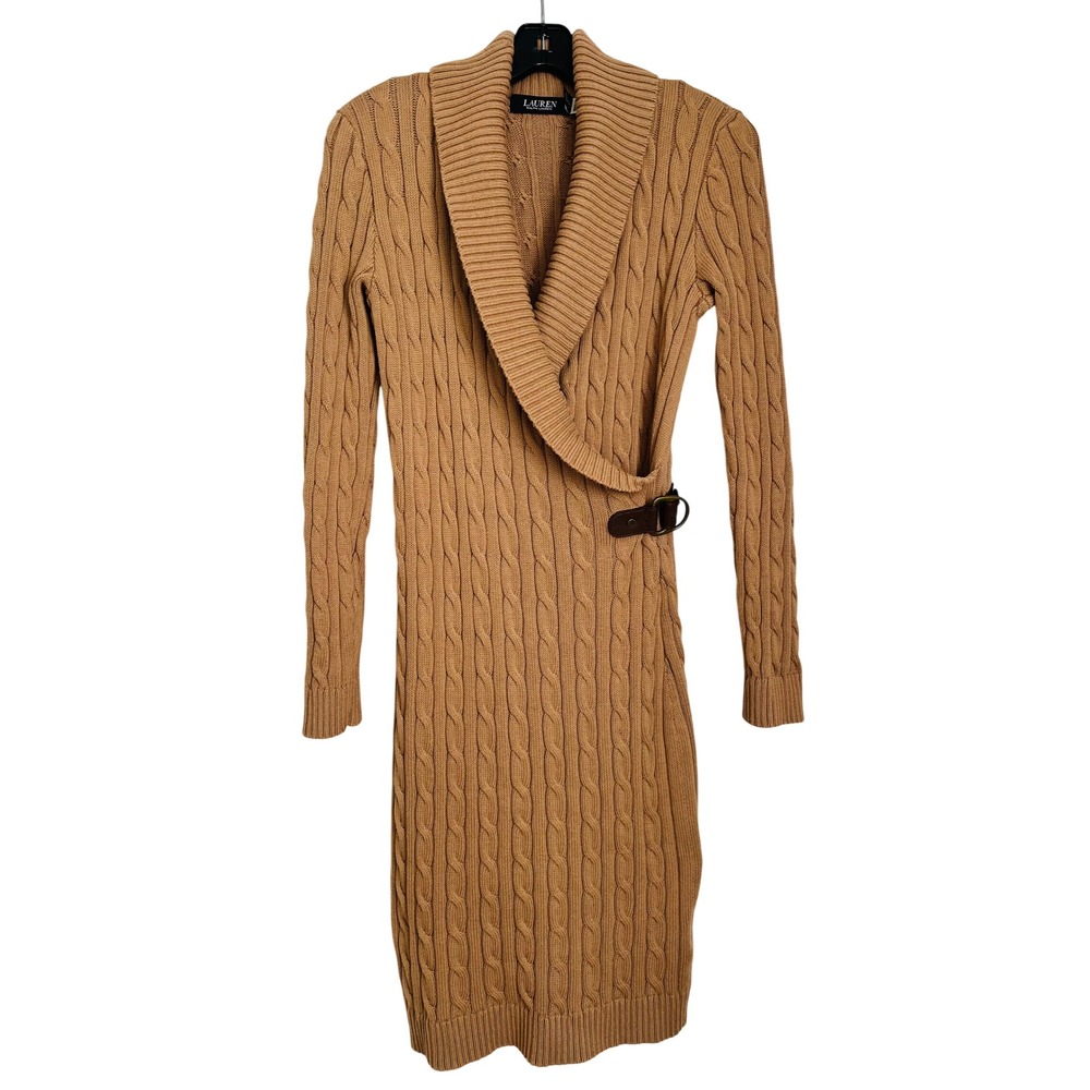 Ralph Lauren S Cable Knit Sweater Dress Buckle Preppy Old Money Equestrian Fall